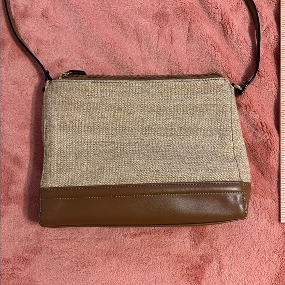 Tignanello Textured Tan and Smooth Brown Crossbody Bag - Picture 6 of 6